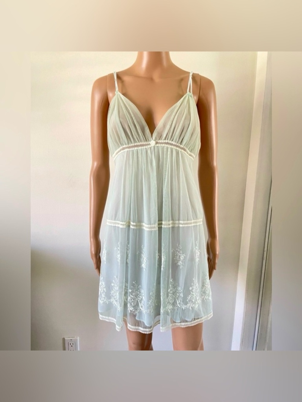 Vtg‎ Oscar De La Renta Y2K Babydoll Mesh Chemise Nighty S Baby Blue Romantic